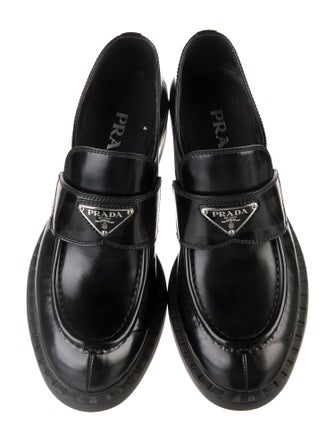 Prada Enameled Metal Triangle Leather Oxfords