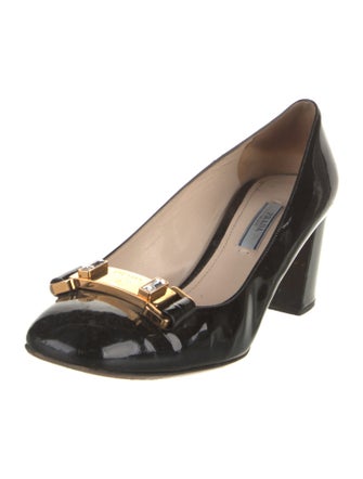 Prada Patent Leather Crystal Embellishments Pumps