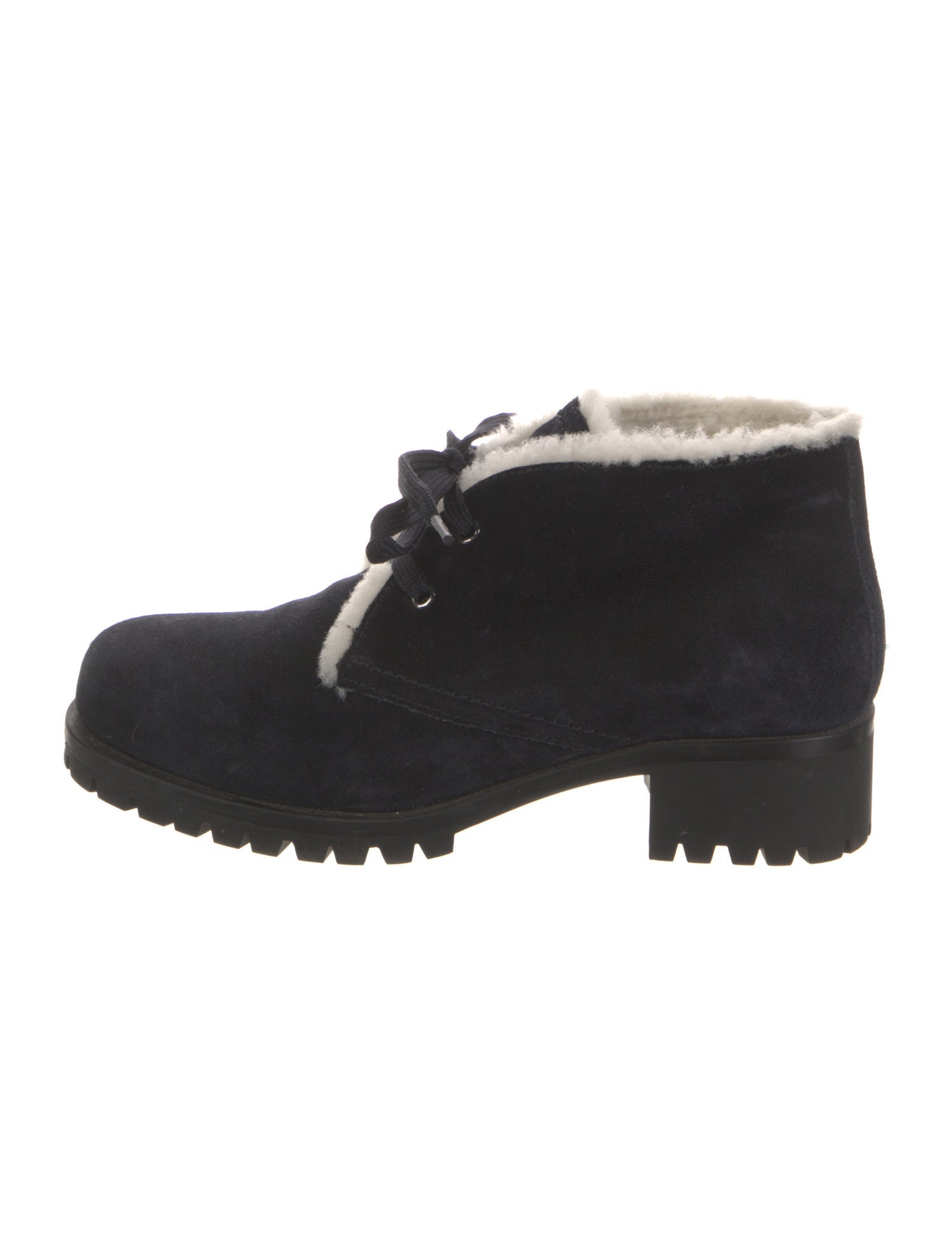 Prada Suede Fur Trim Lace-Up Boots