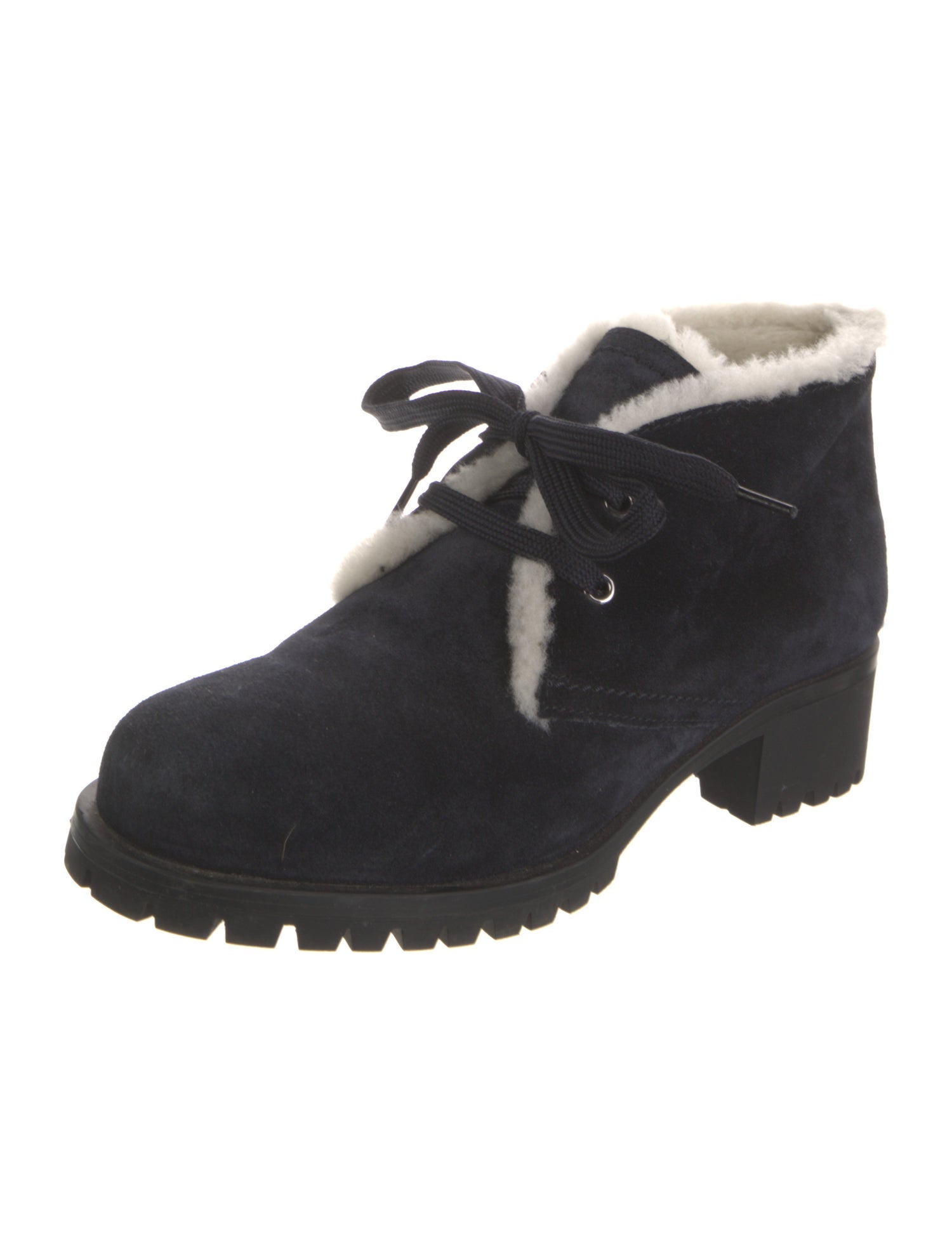 Prada Suede Fur Trim Lace-Up Boots