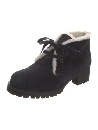 Prada Suede Fur Trim Lace-Up Boots