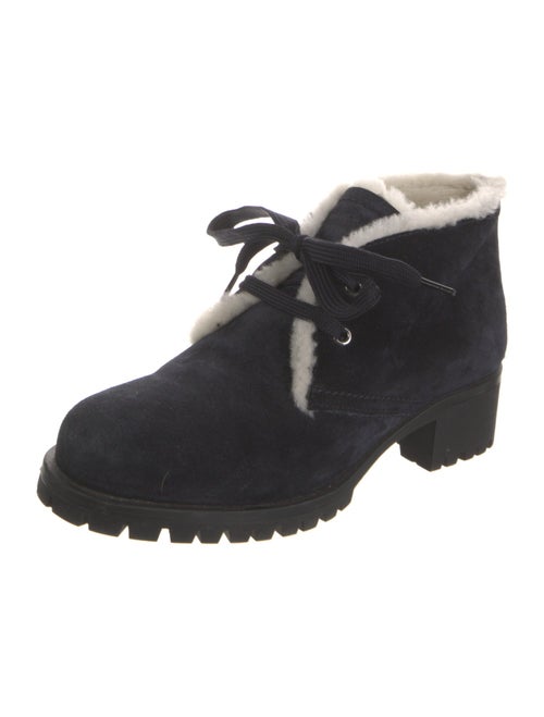 Prada Suede Fur Trim Lace-Up Boots
