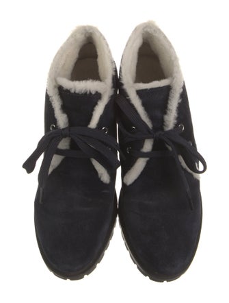 Prada Suede Fur Trim Lace-Up Boots