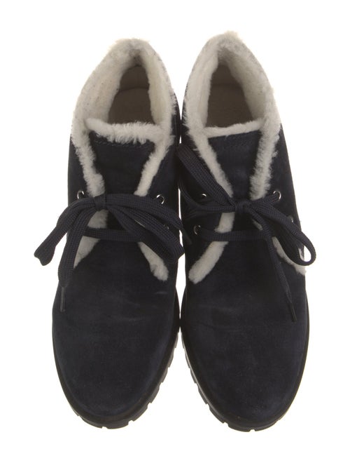 Prada Suede Fur Trim Lace-Up Boots