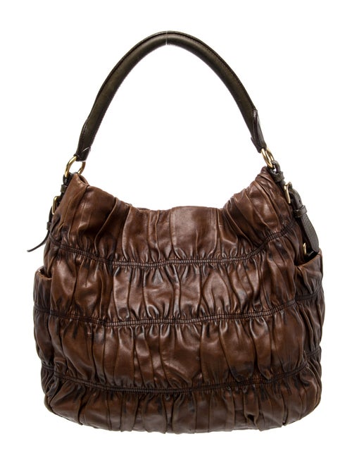 Prada Enameled Metal Triangle Top Handle Bag