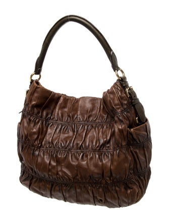 Prada Enameled Metal Triangle Top Handle Bag