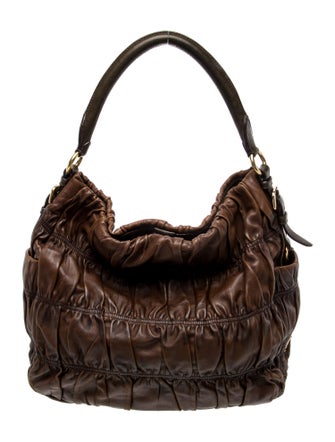 Prada Enameled Metal Triangle Top Handle Bag