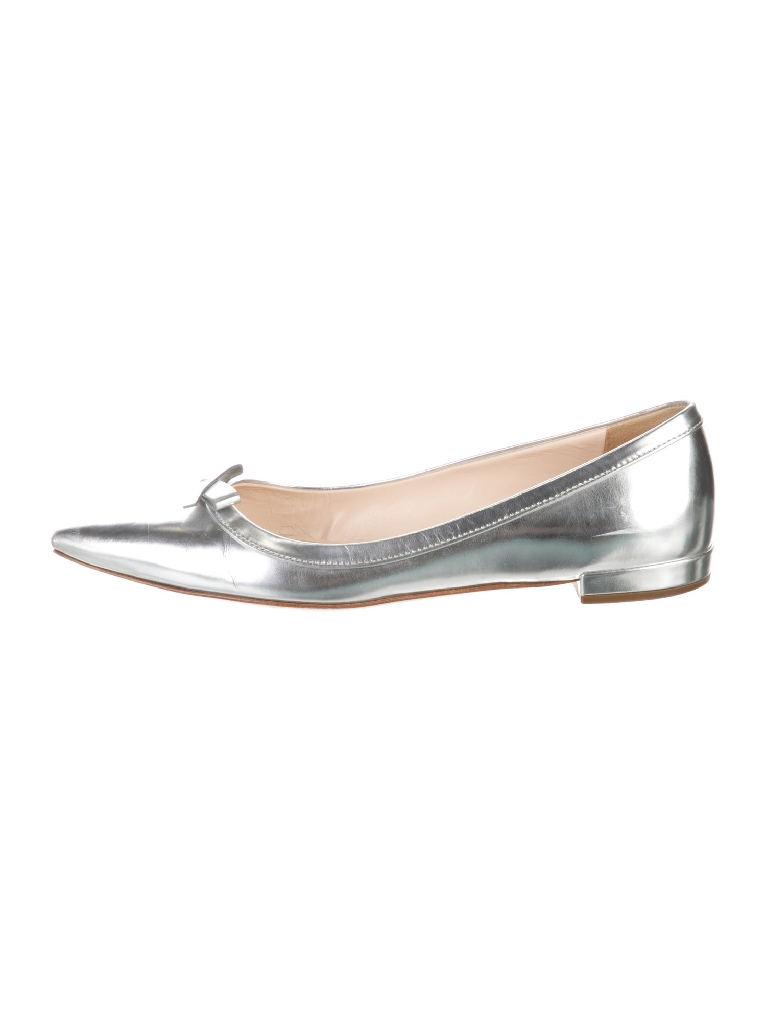 Prada Patent Leather Bow Accents Ballet Flats