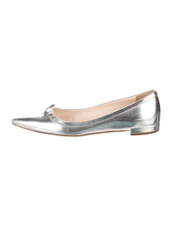 Prada Patent Leather Bow Accents Ballet Flats