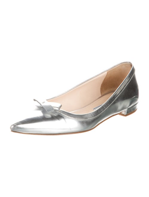 Prada Patent Leather Bow Accents Ballet Flats