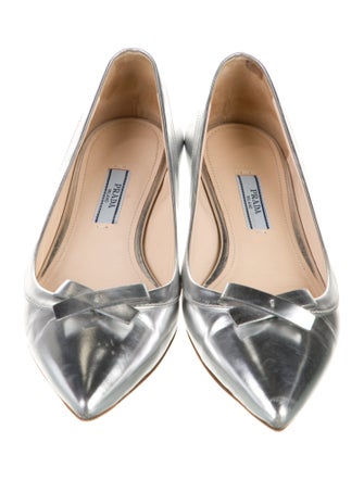 Prada Patent Leather Bow Accents Ballet Flats