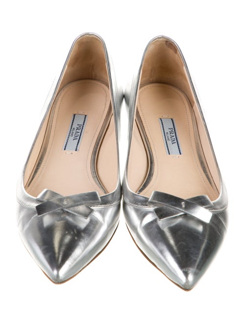Prada Patent Leather Bow Accents Ballet Flats
