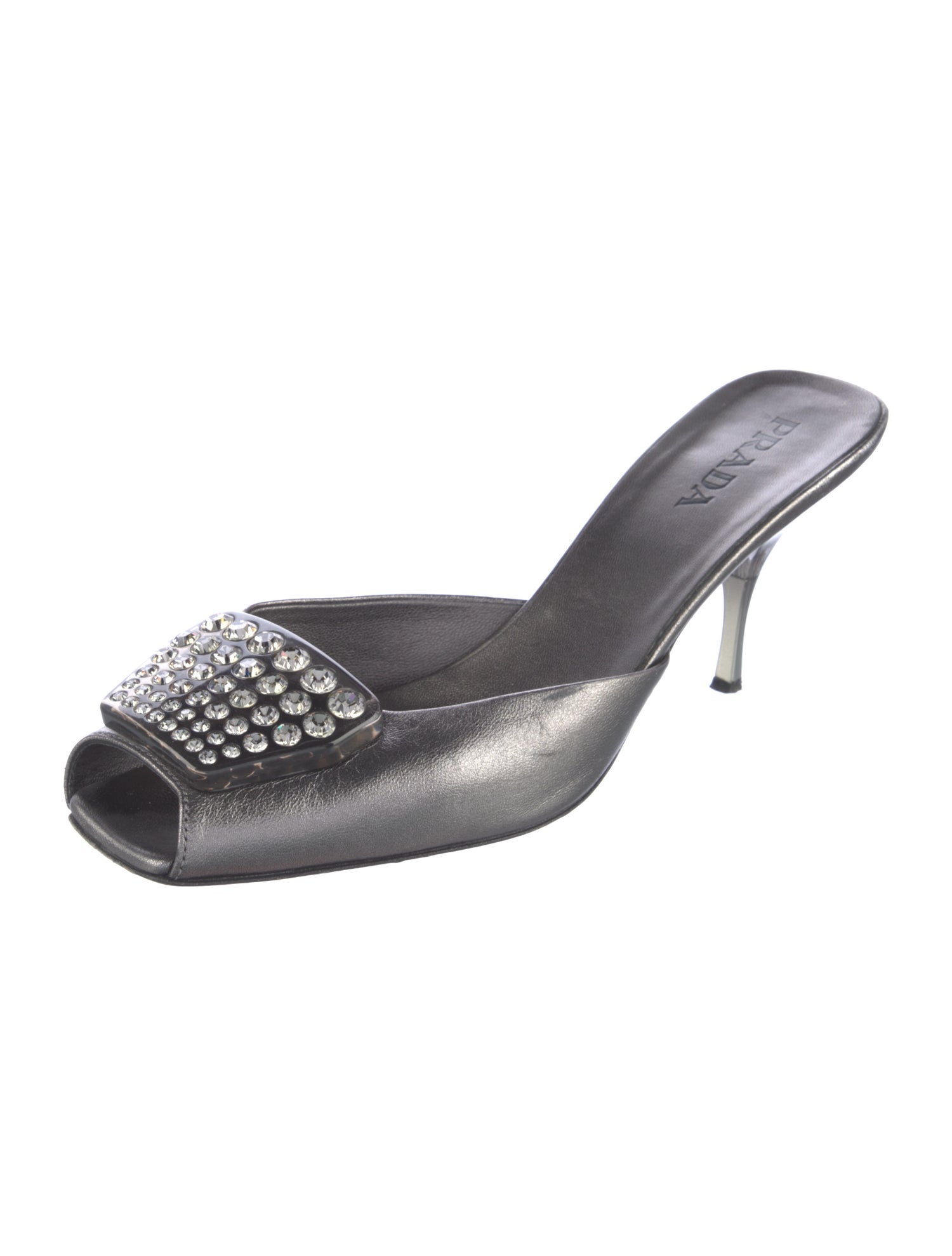 Prada Leather Crystal Embellishments Mules