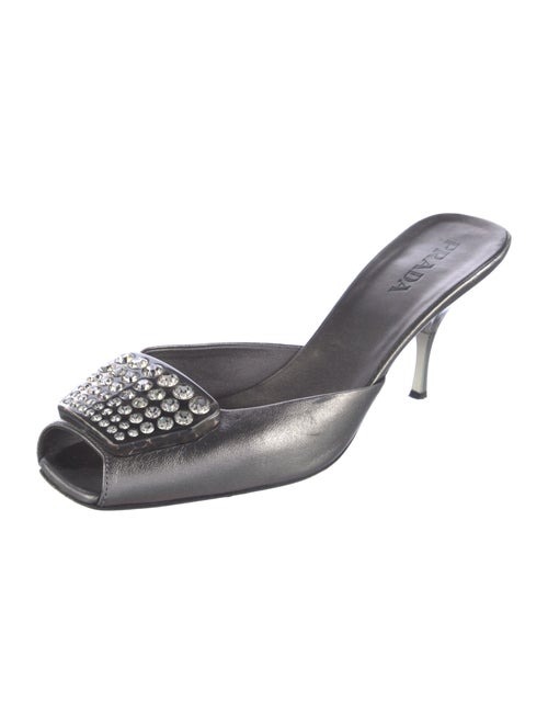 Prada Leather Crystal Embellishments Mules