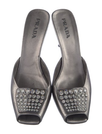 Prada Leather Crystal Embellishments Mules