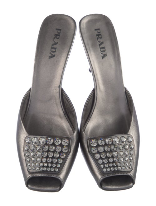 Prada Leather Crystal Embellishments Mules