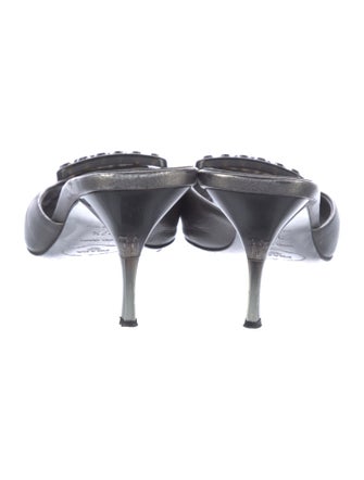 Prada Leather Crystal Embellishments Mules