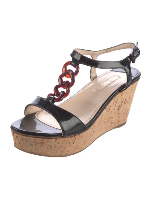Prada Patent Leather Chain-Link Accents T-Strap Sandals