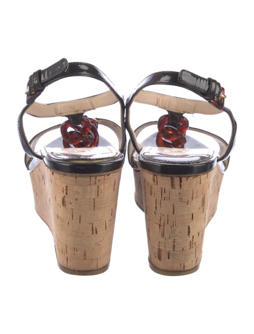 Prada Patent Leather Chain-Link Accents T-Strap Sandals