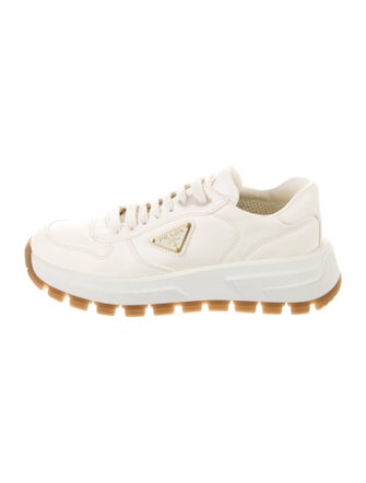 Prada Enameled Metal Triangle Leather Sneakers