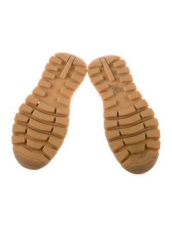 Prada Enameled Metal Triangle Leather Sneakers