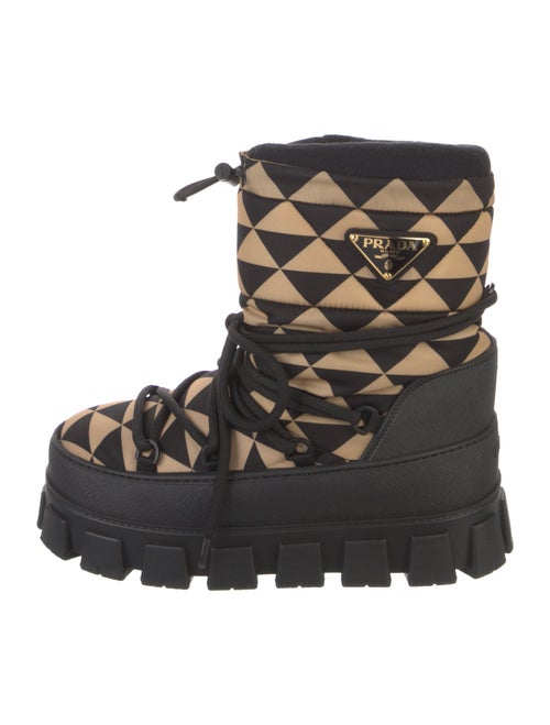 Prada Enameled Metal Triangle Nylon Lace-Up Boots