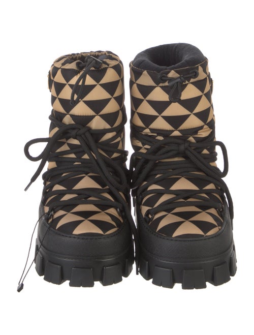 Prada Enameled Metal Triangle Nylon Lace-Up Boots