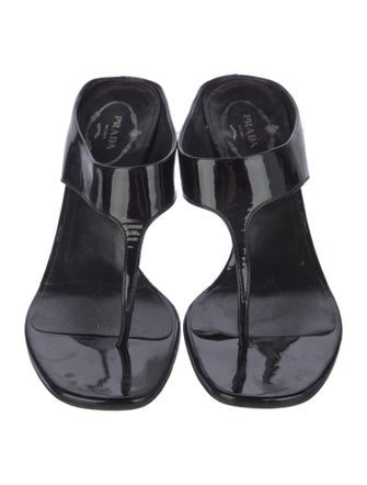 Prada Patent Leather T-Strap Sandals