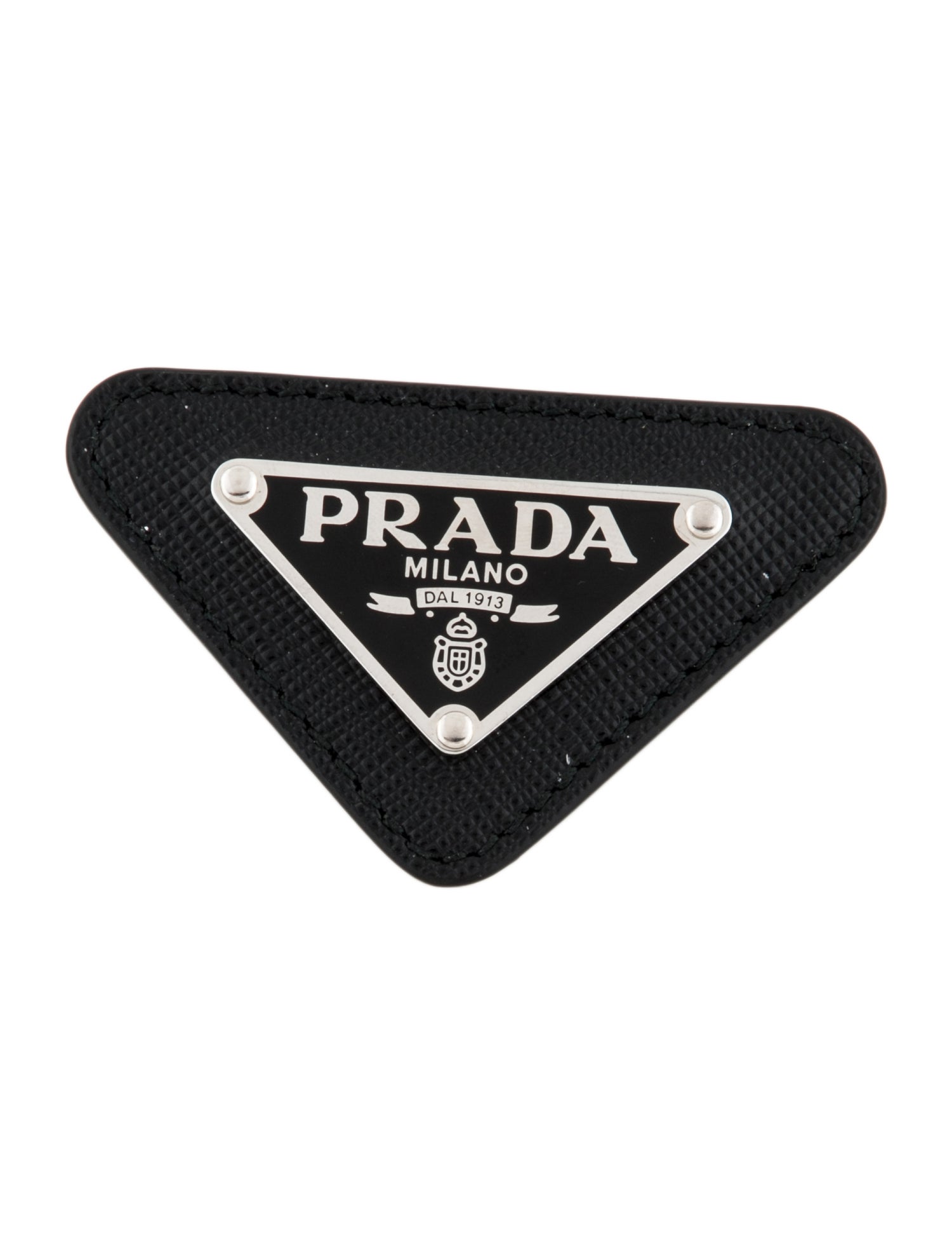 Prada Saffiano Leather & Enamel Triangle Pin Brooch