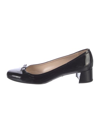 Prada Patent Leather Bow Accents Ballet Flats