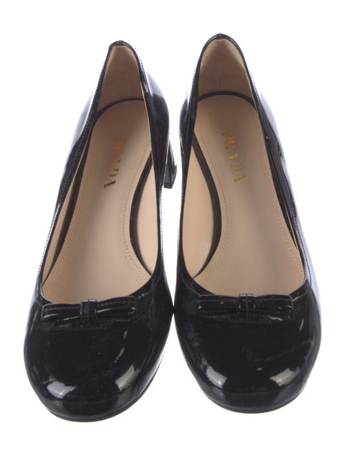 Prada Patent Leather Bow Accents Ballet Flats