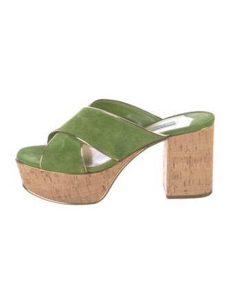 Prada Suede Leather Trim Embellishment Slides