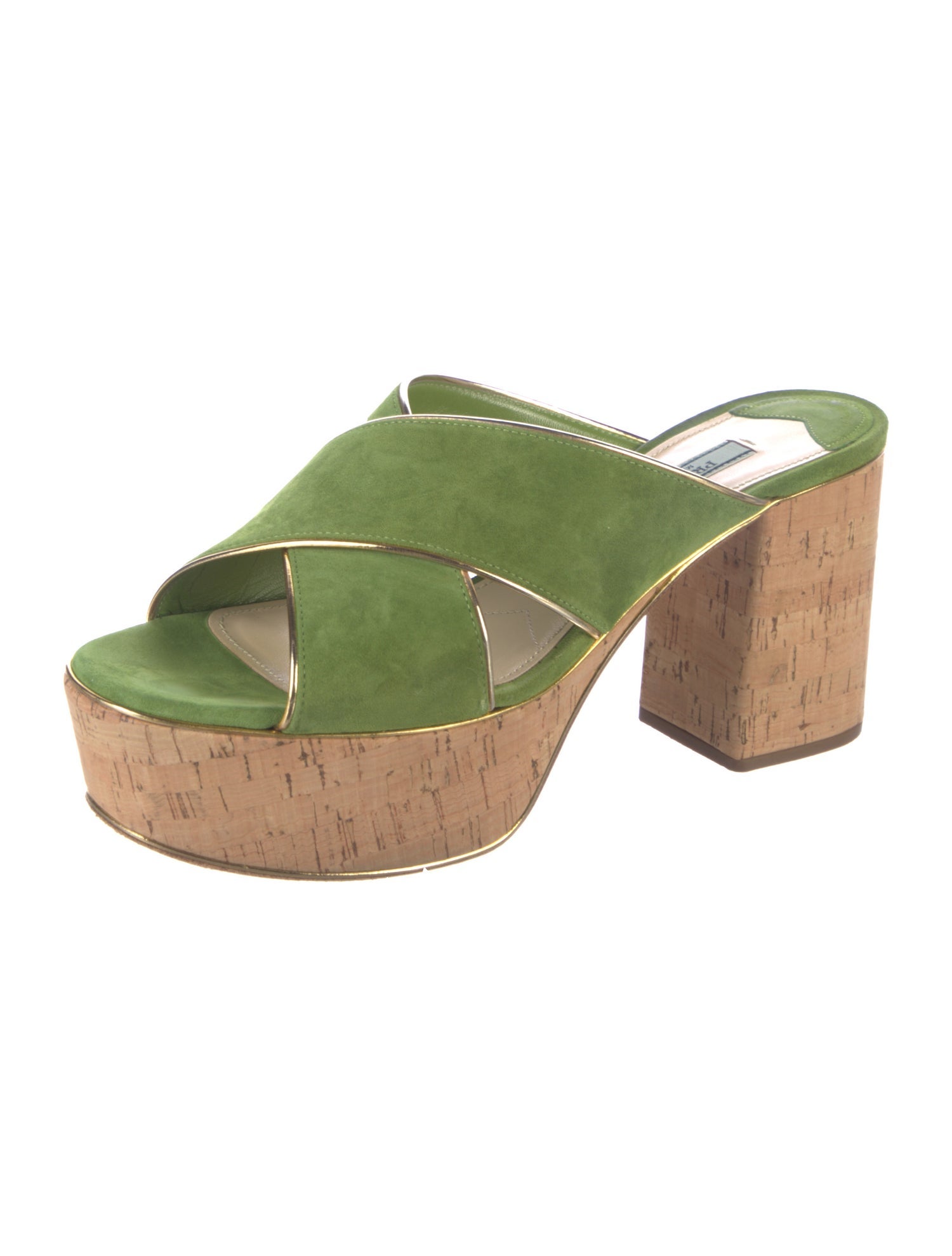 Prada Suede Leather Trim Embellishment Slides