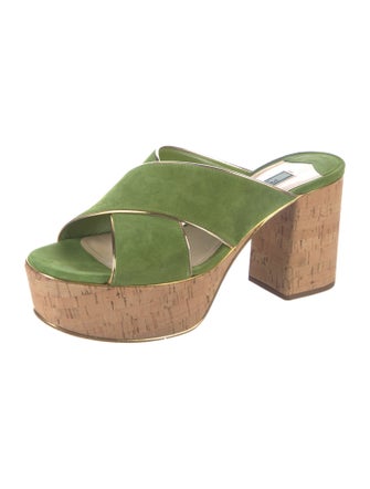 Prada Suede Leather Trim Embellishment Slides