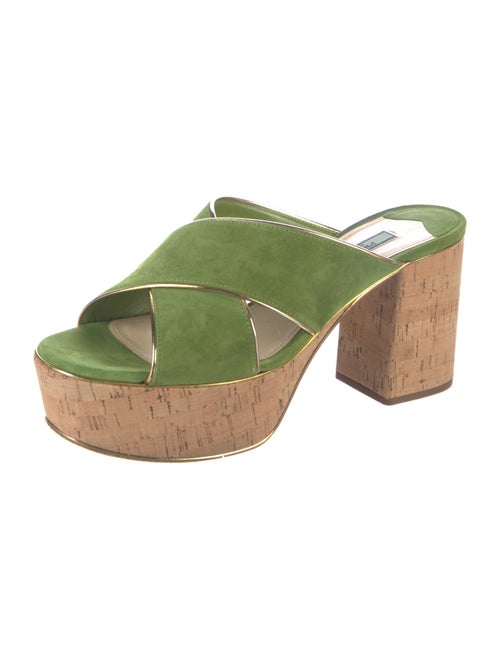 Prada Suede Leather Trim Embellishment Slides