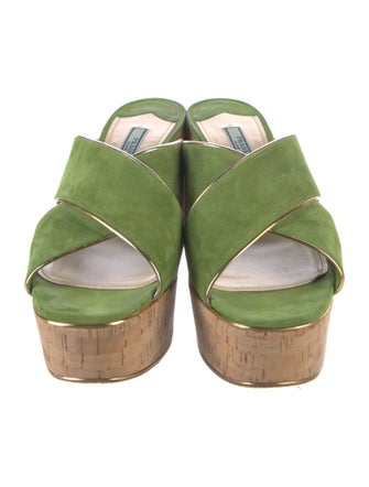 Prada Suede Leather Trim Embellishment Slides