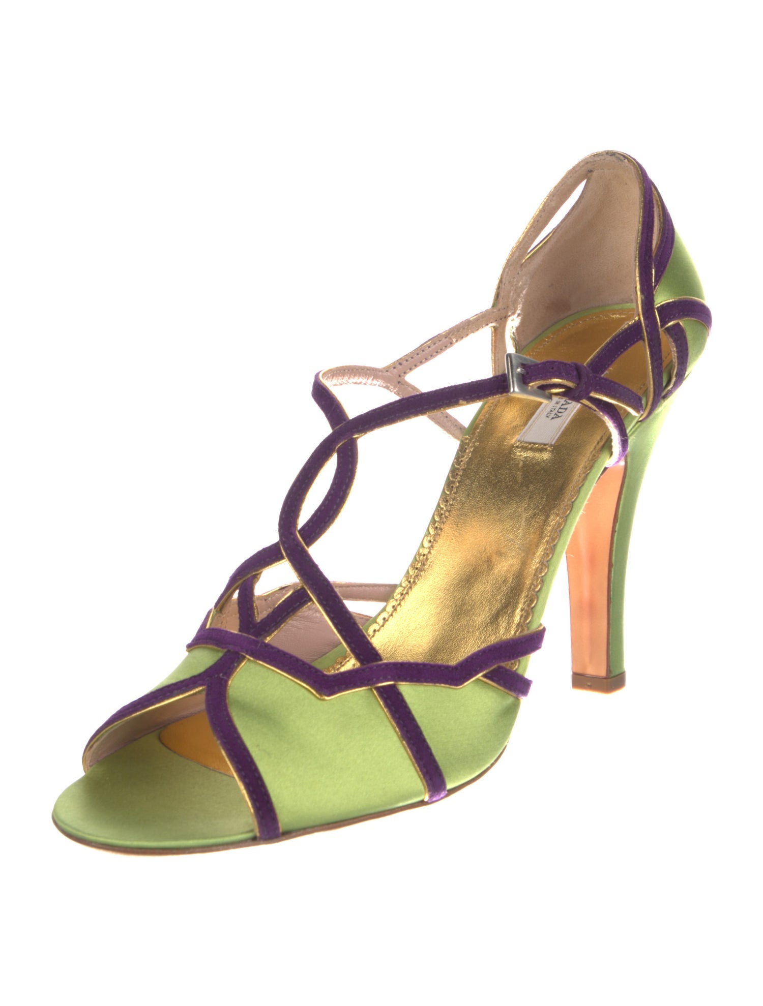 Prada Satin Patterned T-Strap Pumps