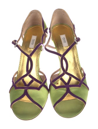 Prada Satin Patterned T-Strap Pumps