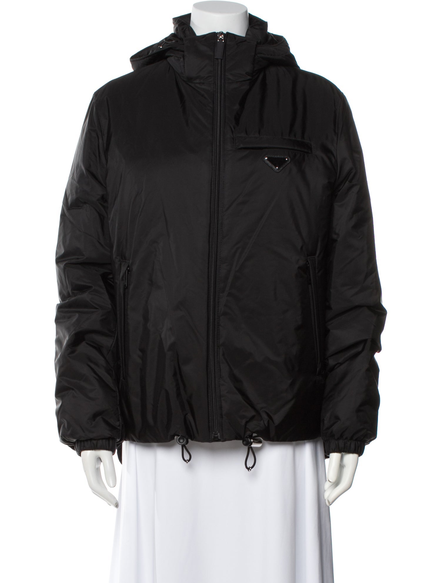 Prada 2019 Enameled Metal Triangle Puffer Coat