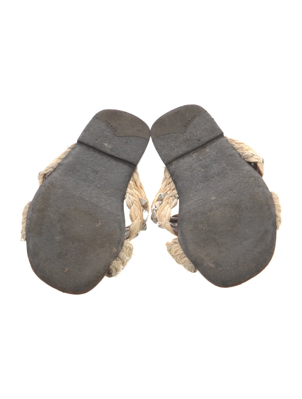 Prada Straw Slides Neutrals Crystal Embellishments - image 5