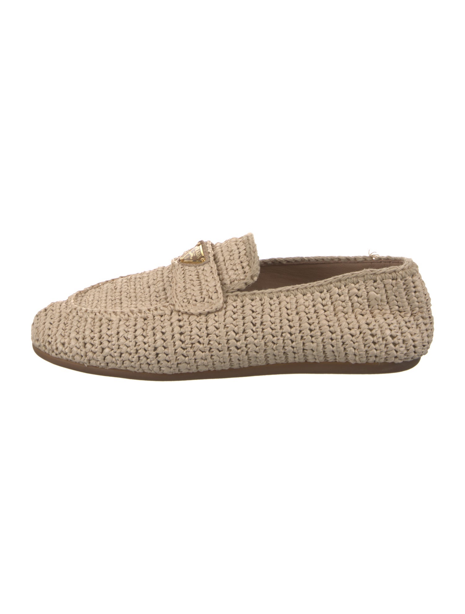 Prada Enameled Metal Triangle Raffia Espadrilles