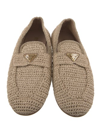 Prada Enameled Metal Triangle Raffia Espadrilles