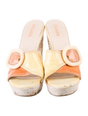 Prada Patent Leather Colorblock Pattern Slides