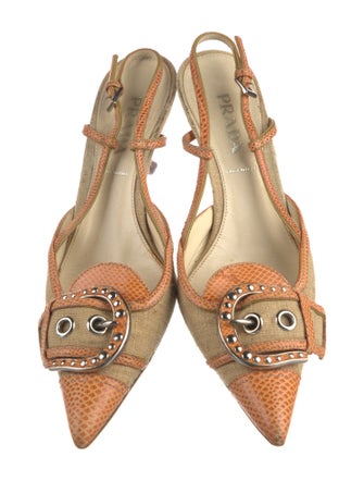Prada Canvas Colorblock Pattern Slingback Pumps
