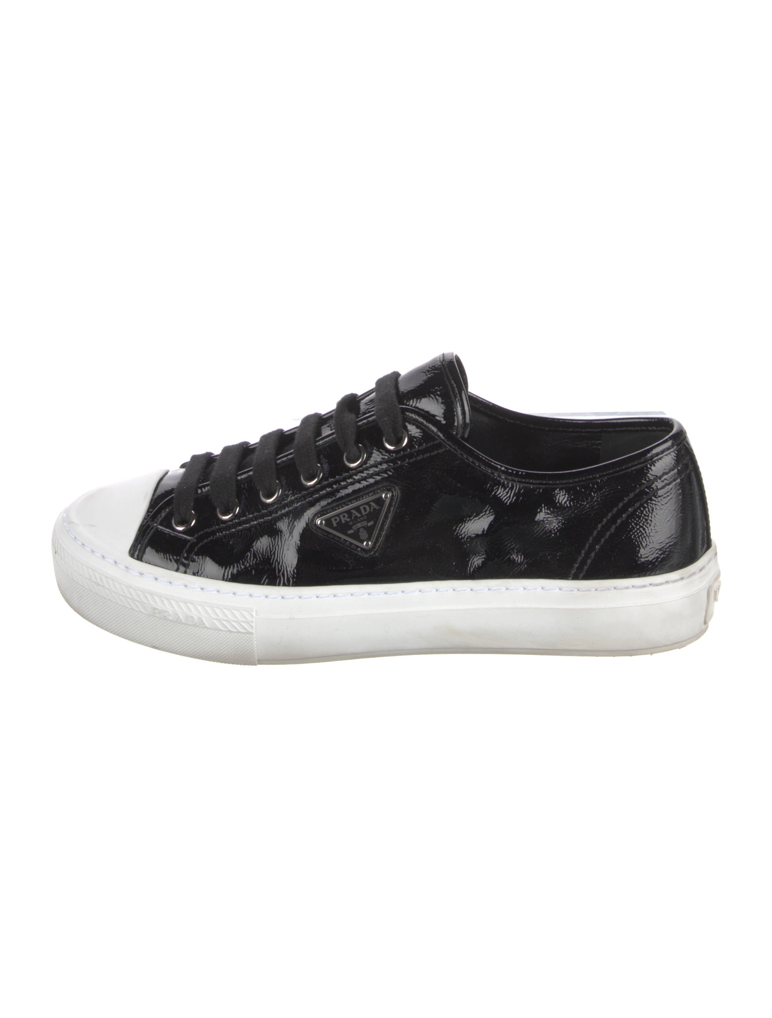 Prada Patent Leather Colorblock Pattern Sneakers