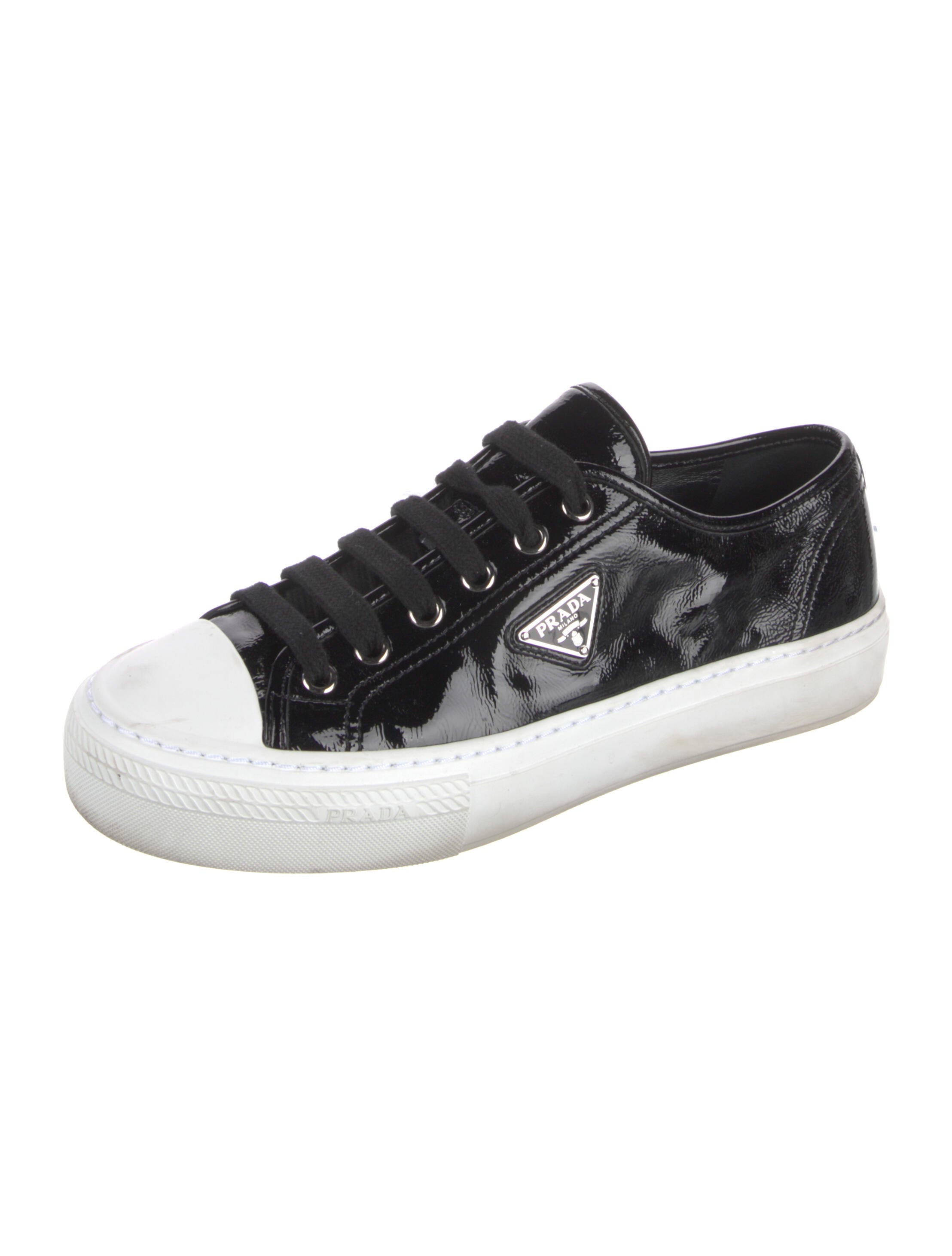 Prada Patent Leather Colorblock Pattern Sneakers