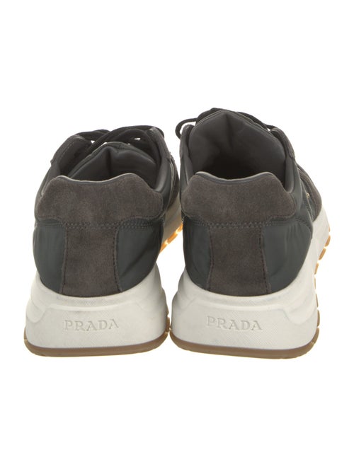 Prada Enameled Metal Triangle Suede Athletic Sneakers
