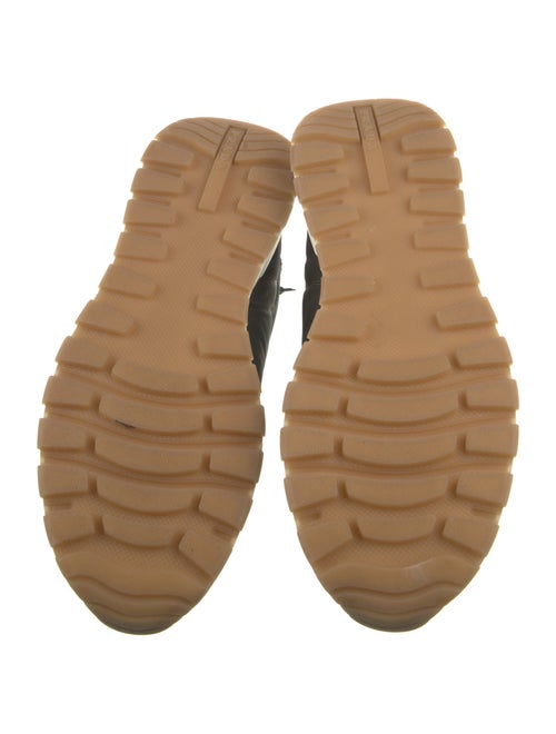 Prada Enameled Metal Triangle Suede Athletic Sneakers