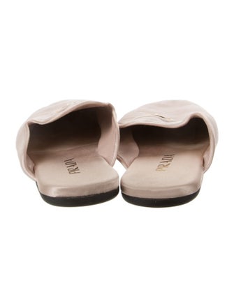 Prada Enameled Metal Triangle Velvet Mules