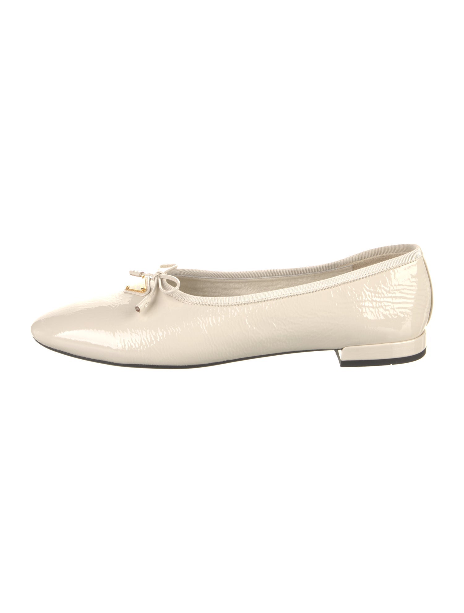 Prada Patent Leather Bow Accents Ballet Flats